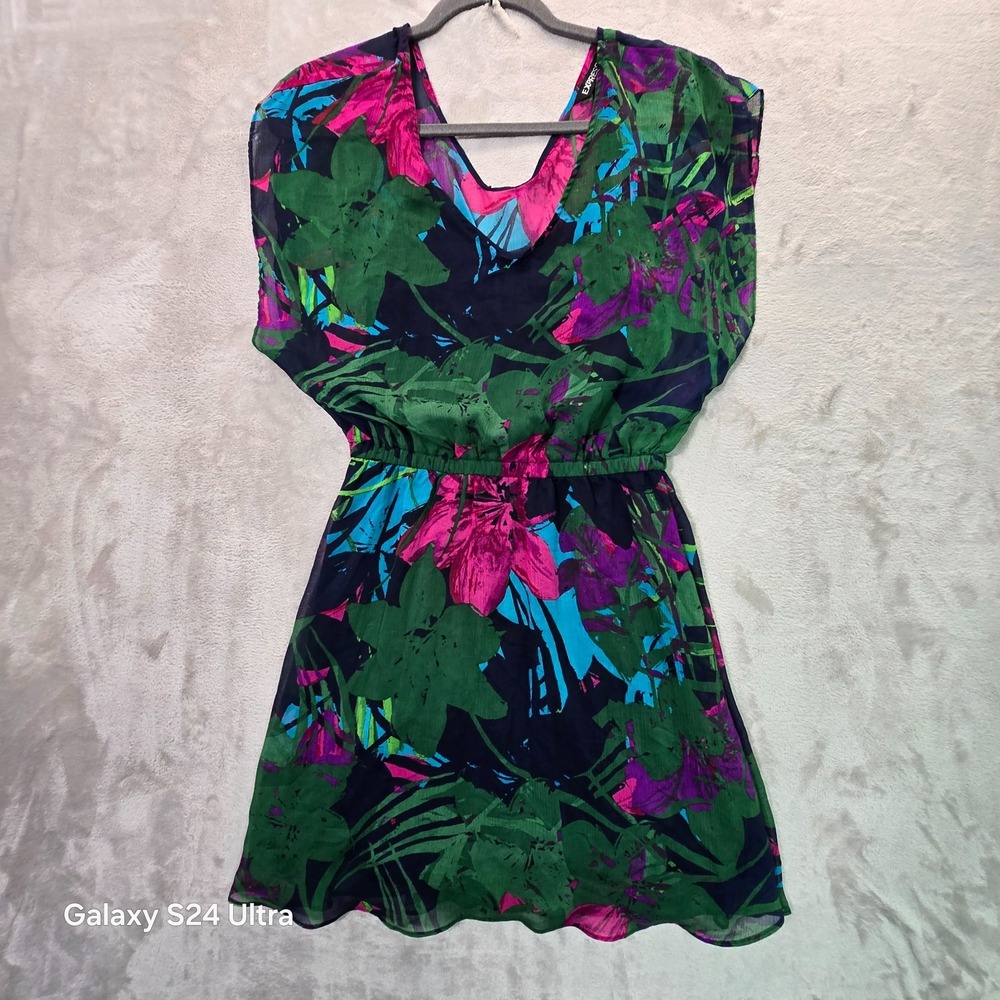 Express Fit & Flare Mini Dress Womens Small Multicolor Floral Chiffon Sleeveless